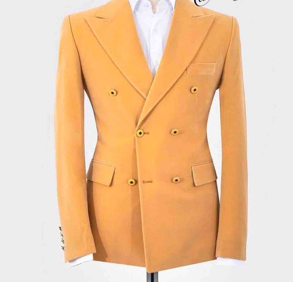 Costume de mariage jaune à Double boutonnage pour hommes, deux pièces à revers, Tuxedos de marié d'affaires (veste + pantalon + cravate) W1221, offre spéciale