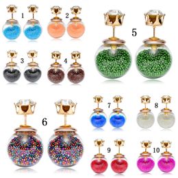 Hot Koop Dubbelzijdige Parel Dames Oorbellen Transparant Glas Cubic Zirconia CZ Stud Earings voor Candy Color Quicksand Fashion Sieraden