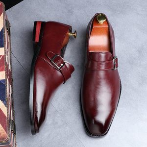 Venta caliente-Zapatos de vestir Zapatos de monje con punta cuadrada de diseñador británico negro Zapatos profesionales de oficina con correa de hebilla