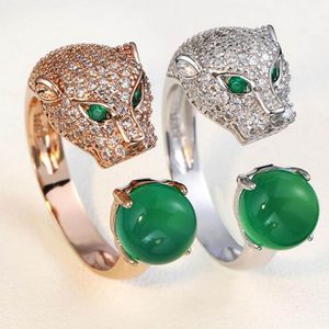 Laat echte zilveren luipaard hoofdstenen ringen ringen mode sieraden dier blauw kristal mannen trouwring voor vrouwen