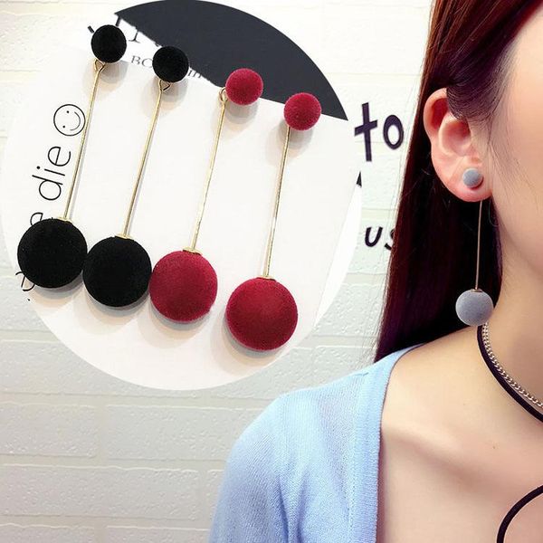 Vente chaude boucle d'oreille 6 couleurs Grande et petite boule de peluche boucles d'oreilles style long Boucles d'oreilles Designer pour les femmes bijoux à la mode Stud Cadeaux