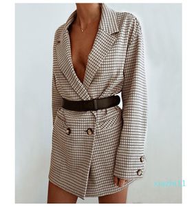 Offre spéciale élégante robe blazer à carreaux hiver automne femmes à manches longues veste surdimensionnée bureau dame portefeuille moulante décontracté streetwear