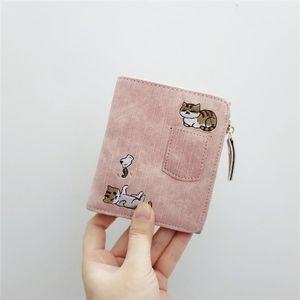 Offre spéciale portefeuille chat brodé petit porte-monnaie à fermeture éclair sac court conçu portefeuille de dessin animé femme dames porte-monnaie mini porte-cartes