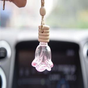 Vente Chaude Vide Voiture Suspendus Diffuseur En Verre Parfum Parfum Bouteille Coloré Voiture Accrocher Décoration Fleur Forme En Bois Cap En stock Xdjpj