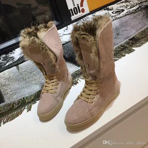 Venta caliente-er Botas Botas de piel cálidas Botas de nieve cálidas de cuero de calidad superior Zapatos de diseñador Moda Casual Suede Real Fur Slides W1
