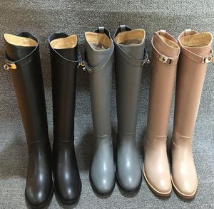 Vente chaude-Europe et Amérique Lady Boucles Martin Bottes En Cuir Véritable Kelly Femmes Bottes Droites Chevalier Chaussure Mujer Plus La Taille 41 42