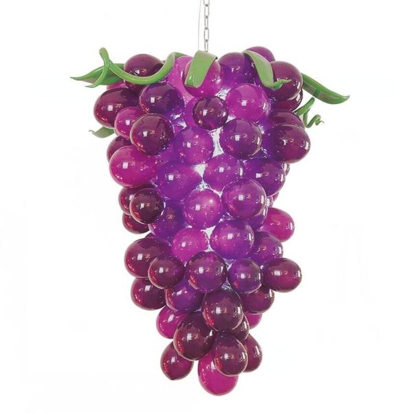 Lámparas Lámparas de araña de vidrio soplado a mano europeas Lámpara de araña de vidrieras de color púrpura con forma de uva árabe ligera