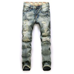 Verkoopheren jeans Straight bedelaarsgat in de Europese versie van metroseksuele nostalgie mannelijke tide -jeans versleten