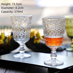 Hot Koop Europese Stijl Reliëf Wijnglas 270 ml Gebrandschilderd Glas Bier Goblet Vintage Wijn Glazen Water Sap Drinkbeker Drinkware voor Feest Bruiloft