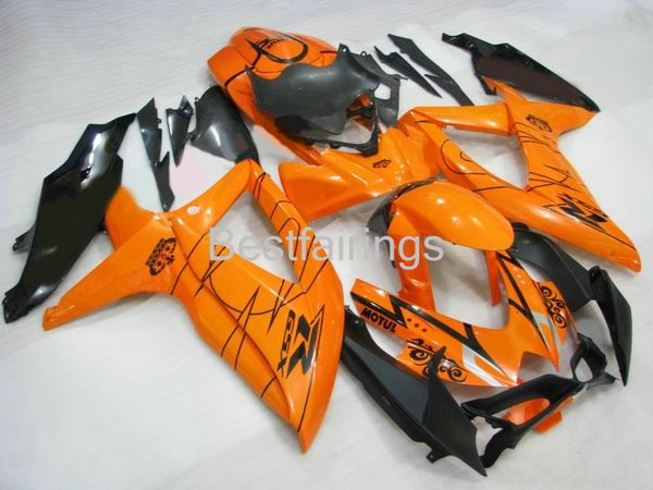 Kit de carénage de vente chaude pour SUZUKI GSXR600 GSXR750 2008 2009 2010 noir carénages orange GSXR 600 750 08 09 10