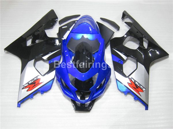 Kit de carénage de vente chaude pour SUZUKI GSXR600 GSXR750 2004 2005 bleu argent noir GSXR 600 750 K4 K5 carénages CV34