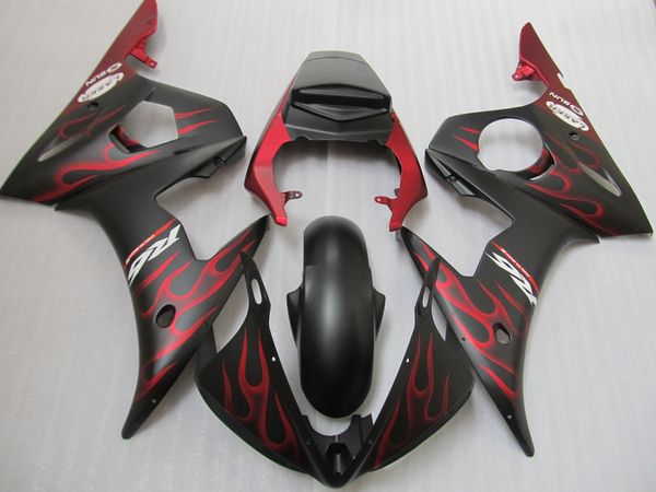 Gran oferta de kit de carenado para Yamaha YZF R6 03 04 05, juego de carenados negros con llamas rojas, YZF R6 2003 2004 2005 OT17