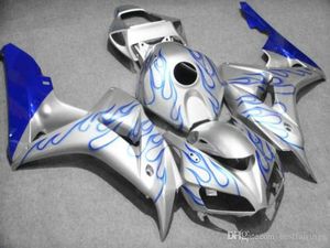 Gran oferta de carenados para Honda CBR1000RR 2006 2007, kit de carenado de moldeo por inyección de llamas azules plateadas CBR 1000 RR 06 07 DD19