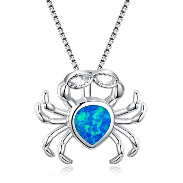 Vente chaude Mode Femme crabe bleu opale de feu Collier Argent 925 Rempli Colliers pendentif pour femmes bijoux vintage animaux