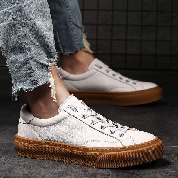 Offre spéciale-mode chaussures en cuir véritable hommes mocassins blancs respirant en cuir de vache hommes chaussures décontractées hommes chaussures noires semelle épaisse