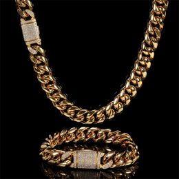 Bracelet plaqué or en acier inoxydable pour hommes, style Hip Hop Miami, chaîne à maillons cubains de 12mm, bijoux pour hommes, offre spéciale