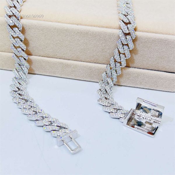 Gran oferta joyería de moda 12Mm Vvs Diamond Sier Moissanite collar de cadena de eslabones cubanos
