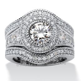 Vente chaude Mode Luxe bague 7mm Gem 5A Zircon pierre 10KT Or Blanc Rempli De Fiançailles Bande De Mariage Anneau Ensemble pour femme