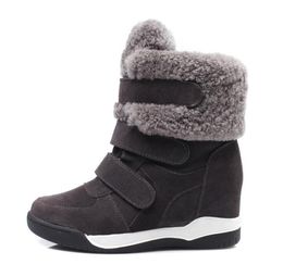 Vente chaude-mode daim cuir femmes bottes chaussures compensées hiver chaud hauteur augmentant bottines avec fourrure femme chaussures de neige décontractées BX897