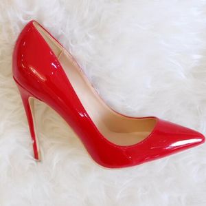 Gran oferta: zapatos de tacón alto de charol rojo para mujer a la moda, botas, tacón cónico, cuero genuino de 120mm