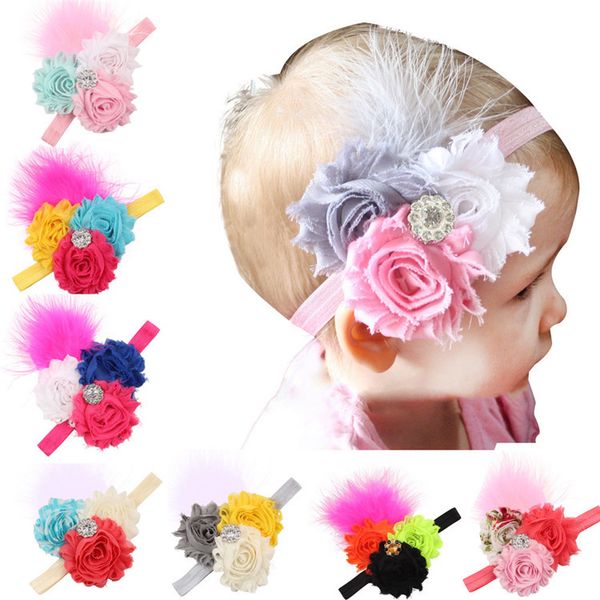 Venta caliente pluma flor decoración elasticidad banda para el cabello bebé tocado flor moda niños cabeza accesorio T3G0024