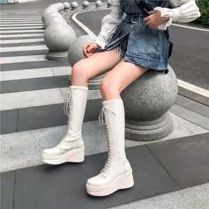 Offre spéciale FEDONAS Sexy appartements plate-forme femmes femmes bottes hautes en cuir véritable boîte de nuit chaussures femme hiver chaud longues bottes d'équitation