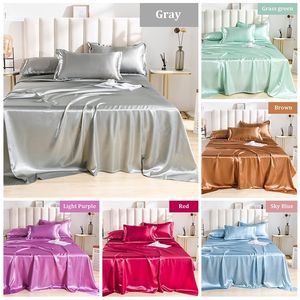 Feuille plate ned 18 couleurs draps plate satin pour lit jumeau draps de soie de luxe pour lit double mastelas solide adulte 201113