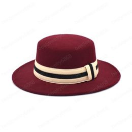 Vente chaude Plat Top Laine Chapeau Dames Ruban Panama Fedora Jazz Chapeau Automne Et Hiver Feutre Chapeau