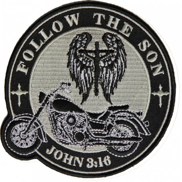 Vente chaude Livraison Gratuite Suivre Le Fils Biker Poitrine Taille Broderie Patch Peut Être Fer Sur Couture Veste En Cuir Badge