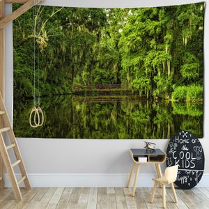 Hot Sale Forest Tapestry Woods Hanging Doek River en Bridge Achtergrond Doek Tapestry Home Decoratie