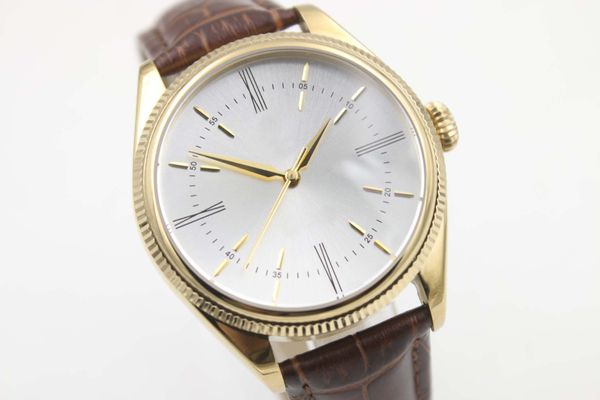 Venta gratis esfera blanca reloj mecánico automático correa de cuero marrón 50505 relojes para hombre pulidos perpetuos 40mm