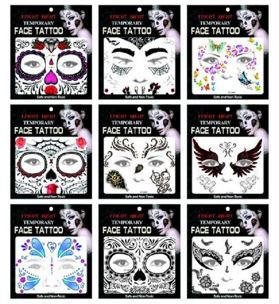 Frury Night Temporary Face Tattoo Body Art Chain Transfert Tattoos Tattoos Tattoos Temporary Autocollants en stock 9 styles 100pcs