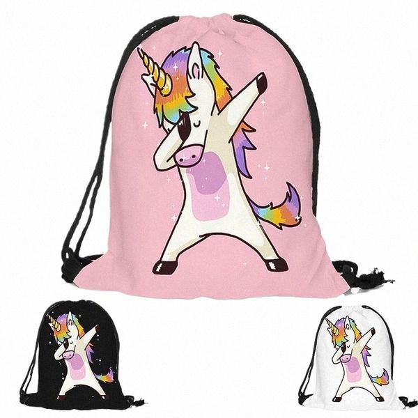 Vente chaude drôle Licorne sacs de haute qualité 3D impression numérique sac à cordon enfant Licorne cordon poche sac à dos r7fN #