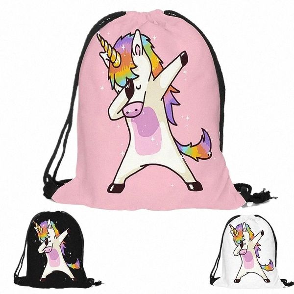 Vente chaude Sacs de licorne drôles de haute qualité 3D Impression numérique Sac à cordon enfant Unicorn DrawString Pocket sac à dos R1ll #