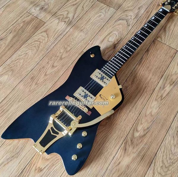 Vente chaude G6199 Billy Bo Jupiter Trans Blue Thunderbird Guitare électrique Corps noir Reliure Bigs Tremolo Bridge Gold Hardware Gold Sparkle Pickguard Thumbnail Inlay