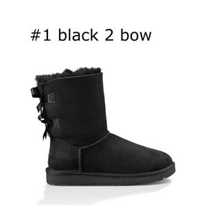 Hot Sale- Girl Classic Snow Boots Bowtie Enkel Korte Boog Bont Boot voor Winter Black Chestnut Fashion Size 36-41