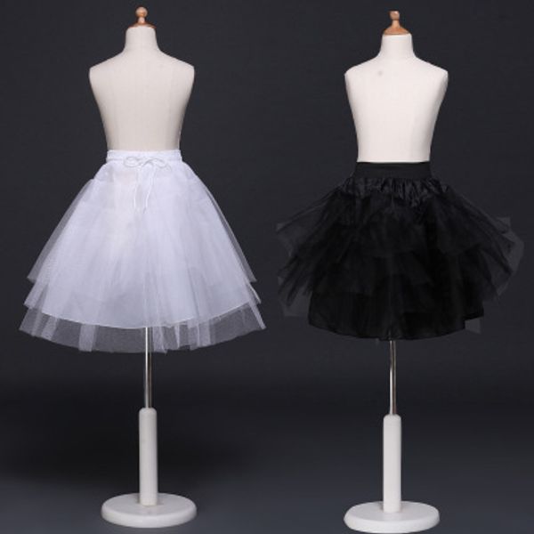 Venta caliente niñas falda tutú enaguas princesa criada cosplay niños tul crinolina barato blanco negro niños enagua para vestido corto