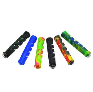 Vente chaude Verre FDA Silicone One Hitter Pipes Tabac Fumer Herb Tuyau Tuyau 90 MM Porte-Cigarette JL1844