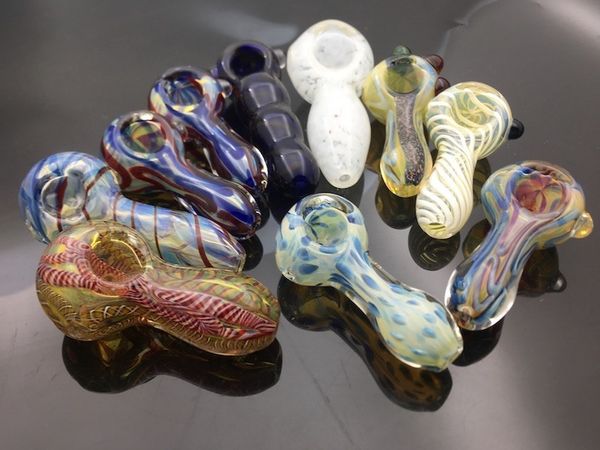 Venta caliente Glass Hand pipe coloridos tubos de vidrio para fumar pipas de tabaco grueso cuchara de vidrio pipa de alta calidad al por mayor en stock envío gratis