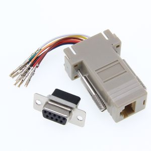 Buena calidad al por mayor 300 unids/lote DB9 hembra a RJ45 hembra F/F RS232 adaptador Modular conector convertidor extensor