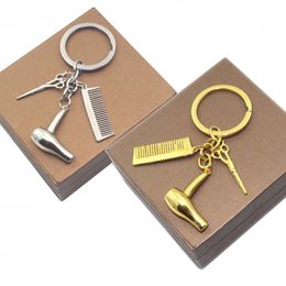 HAAR DROYER SCISH Combar Keychain Hangers Key Rings sieraden Cosmetoloog Hair Dresser Bag Hangt cadeau