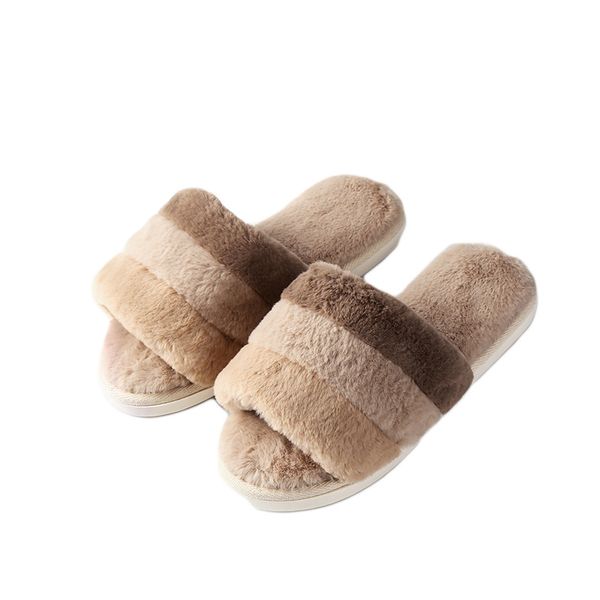 Vente chaude-cheveux tongs femmes maison pantoufles intérieur doux fourrure fourrure toboggan doux plume épais fond plage femme sandales