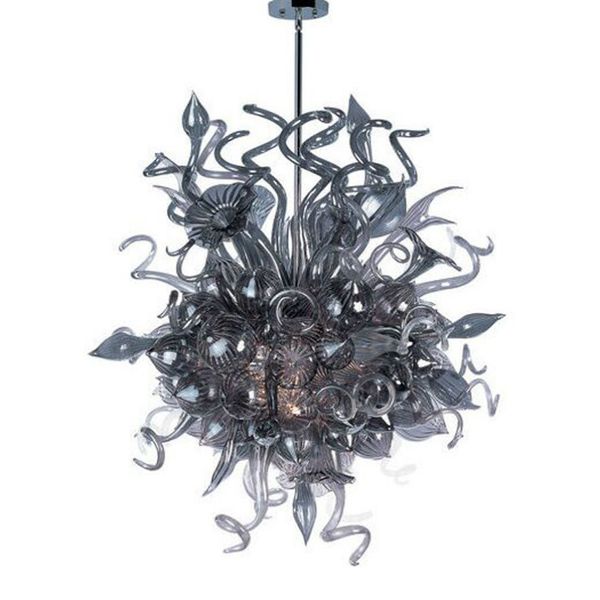 Gran oferta, lámpara de araña de cristal soplada a mano, pantalla gris, luz pedante, lámpara LED hecha a medida europea, lámpara colgante de interior
