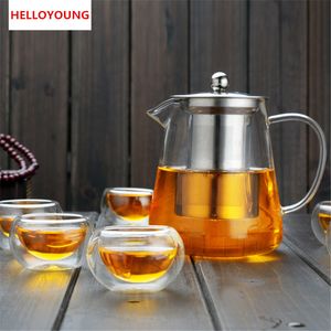 Offre spéciale résistant à la chaleur tasse bouilloire théière fleur service à thé Pu'er café théière ensemble de verres en acier inoxydable passoire