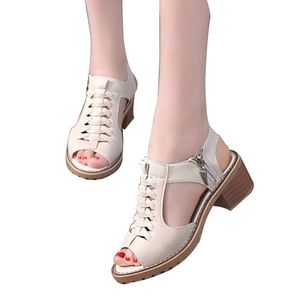 Vente chaude-HEE GRAND Vintage Sandales pour femmes élégantes Style d'été Peep Toe Cross Tied Side Zip Design Mid Square Heel Chaussures Femme XWZ2819