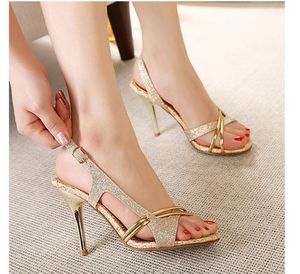 Hot Sale-hoge hakken sandalen gouden schoenen jurk schoenen 10 CM sexy glitter trouwschoenen kerstfeest EU34-39