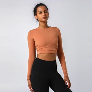 Vente chaude de haute qualité Stretch Slimming Long Stead T-shirt Femme Fitness Yoga Top