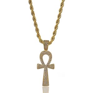 Hip Hop Cross Key Shape Hangers Ketting Sieraden Koper Bling Diamond Stone 18k Vergulde Sieraden Vrouwen/Mannen