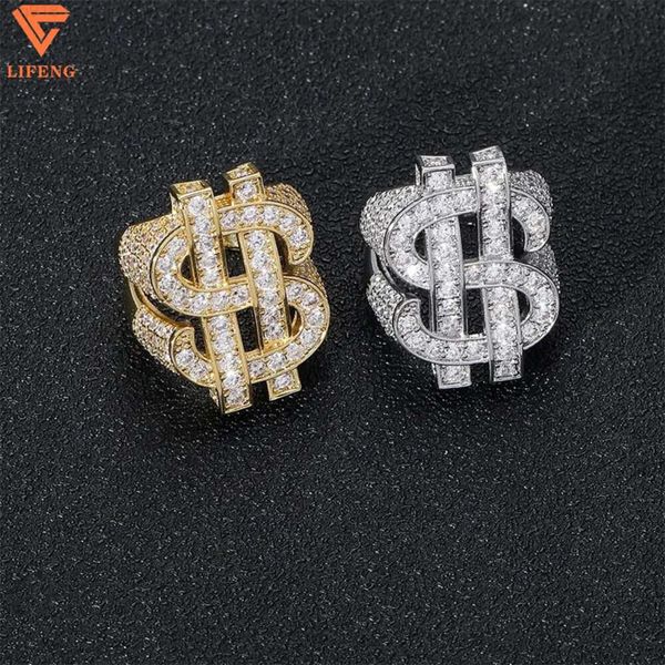 Venta caliente Hip Hop Full Vvs Moissanite Ring Rock Hollow Out Símbolo del dólar estadounidense Anillos de diamante para hombres Joyería de moda