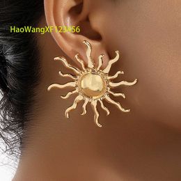 Vente chaude bijoux creux 925 Silver Big Hoops Sun Sun Vintage Boucles d'oreilles pour les femmes